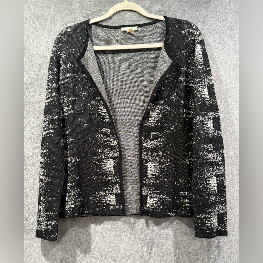 Eileen Fisher Black Bone Fine Organic Linen Crepe Knit Cardigan Size Small